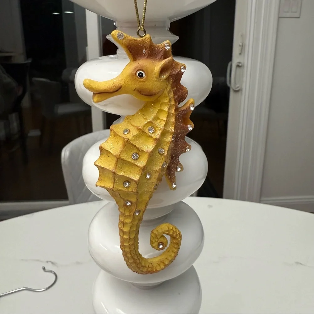 Pottery Barn Seahorse Ornament Set Rhinestone Coastal Beach Decor New
